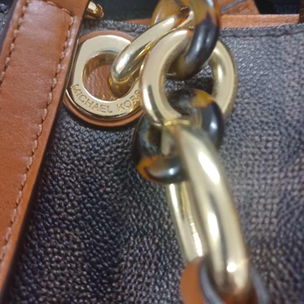 Michael Kors Brown Cynthia Convertible Saffiano Leather Crossbody Satchel Bag - Picture 12 of 12